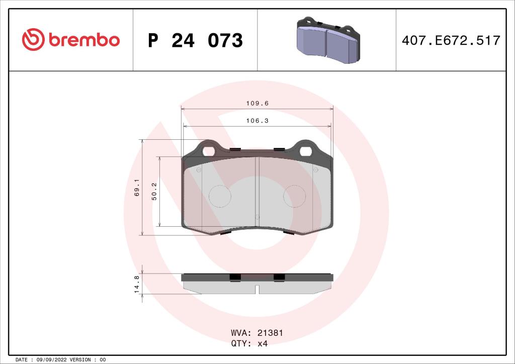 Jogo de 4 pastilhas de travão BREMBO ref. P 24 073