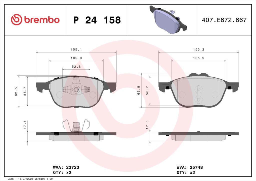 Jogo de 4 pastilhas de travão BREMBO ref. P 24 158