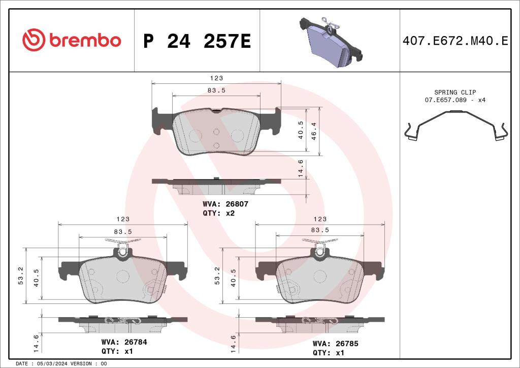Jogo de 4 pastilhas de travão BREMBO ref. P 24 257E