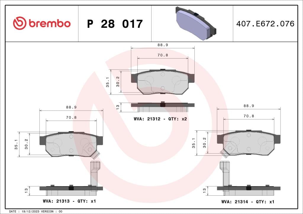 Jogo de 4 pastilhas de travão BREMBO ref. P 28 017