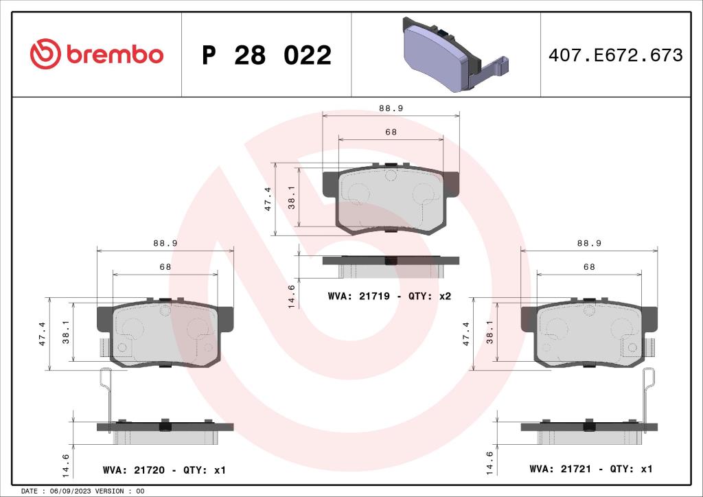 Jogo de 4 pastilhas de travão BREMBO ref. P 28 022