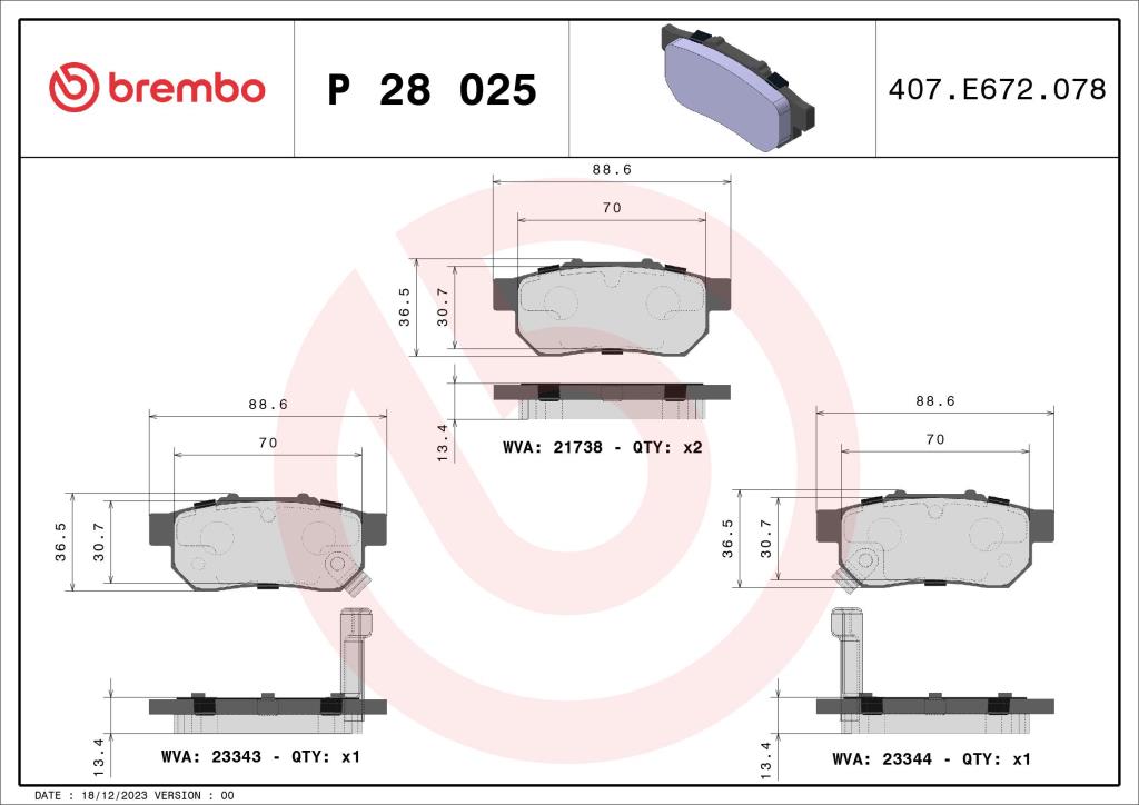 Jogo de 4 pastilhas de travão BREMBO ref. P 28 025