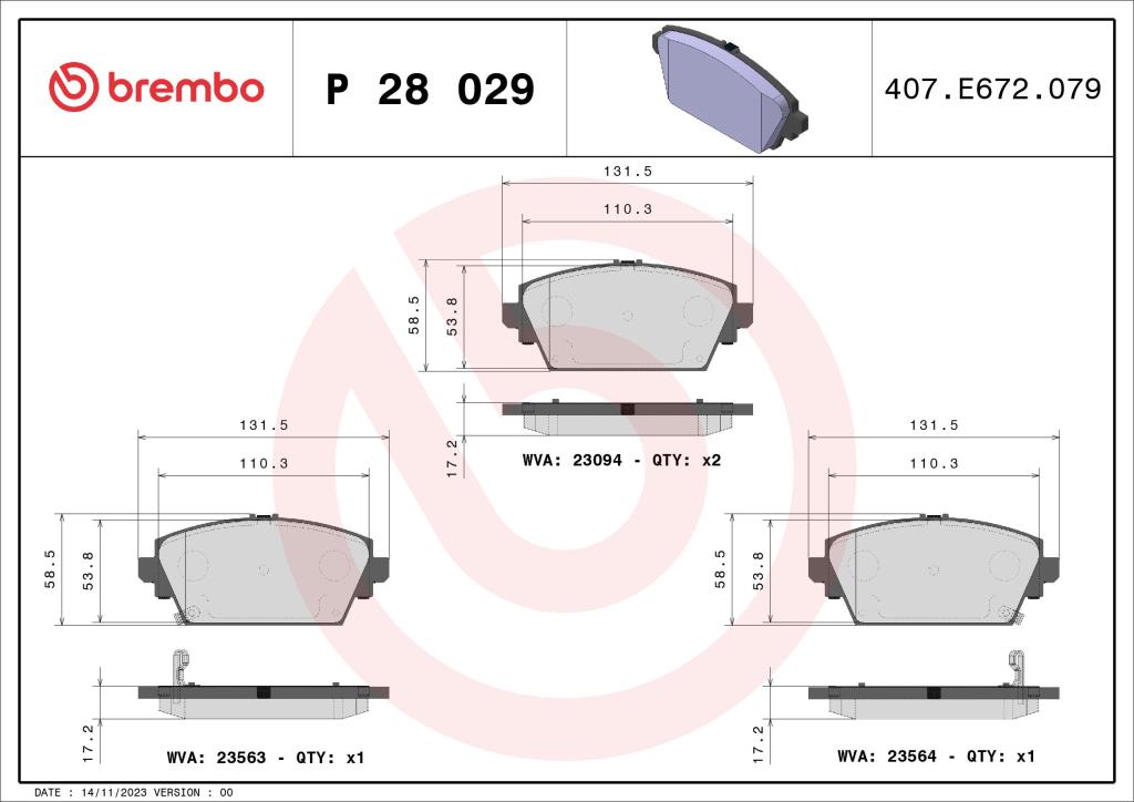 Jogo de 4 pastilhas de travão BREMBO ref. P 28 029
