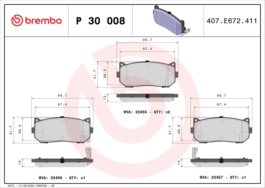 Jogo de 4 pastilhas de travão BREMBO ref. P 30 008