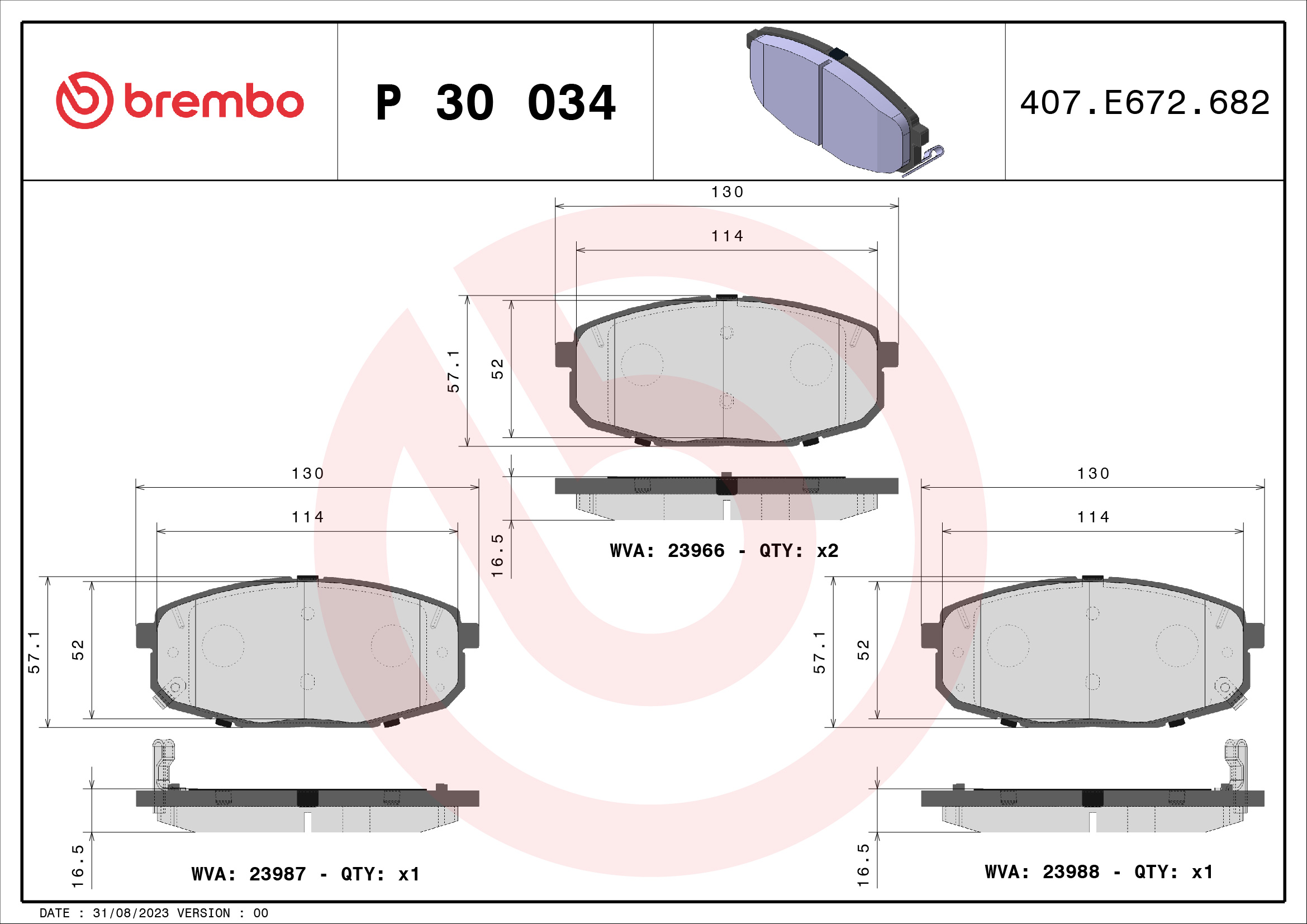 Jogo de 4 pastilhas de travão BREMBO ref. P 30 034