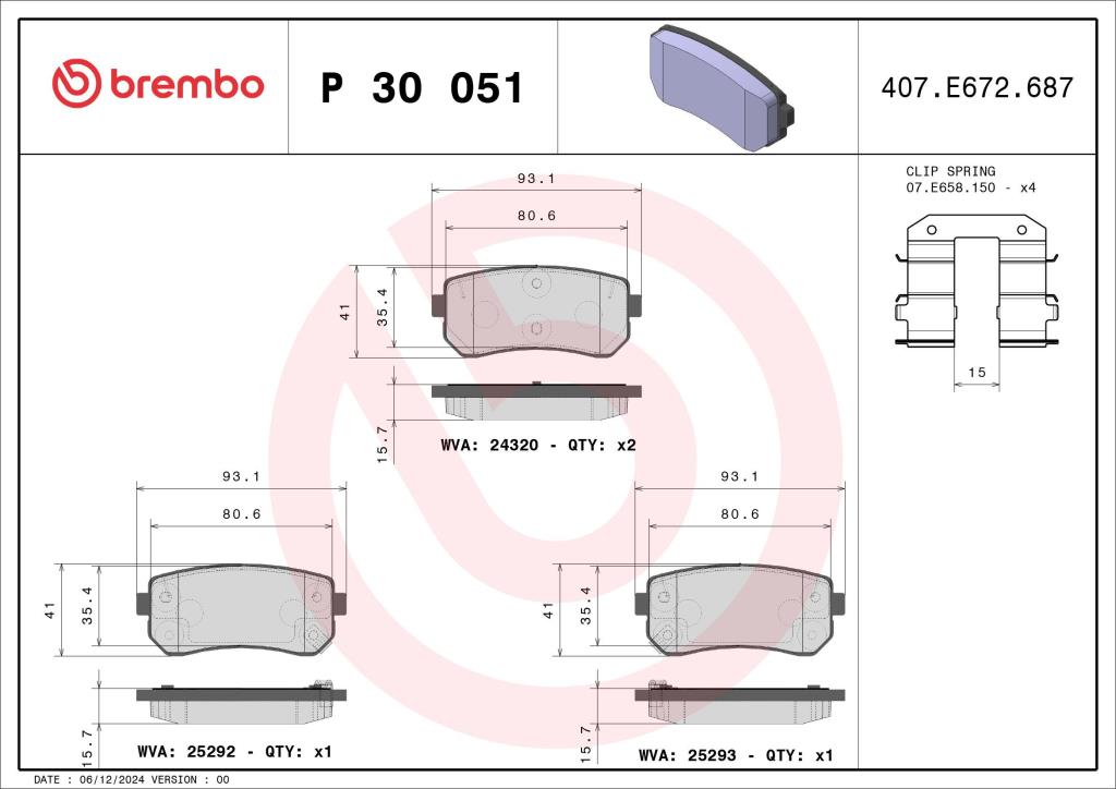 Jogo de 4 pastilhas de travão BREMBO ref. P 30 051