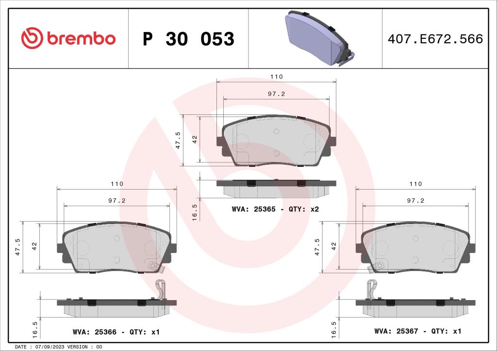 Jogo de 4 pastilhas de travão BREMBO ref. P 30 053