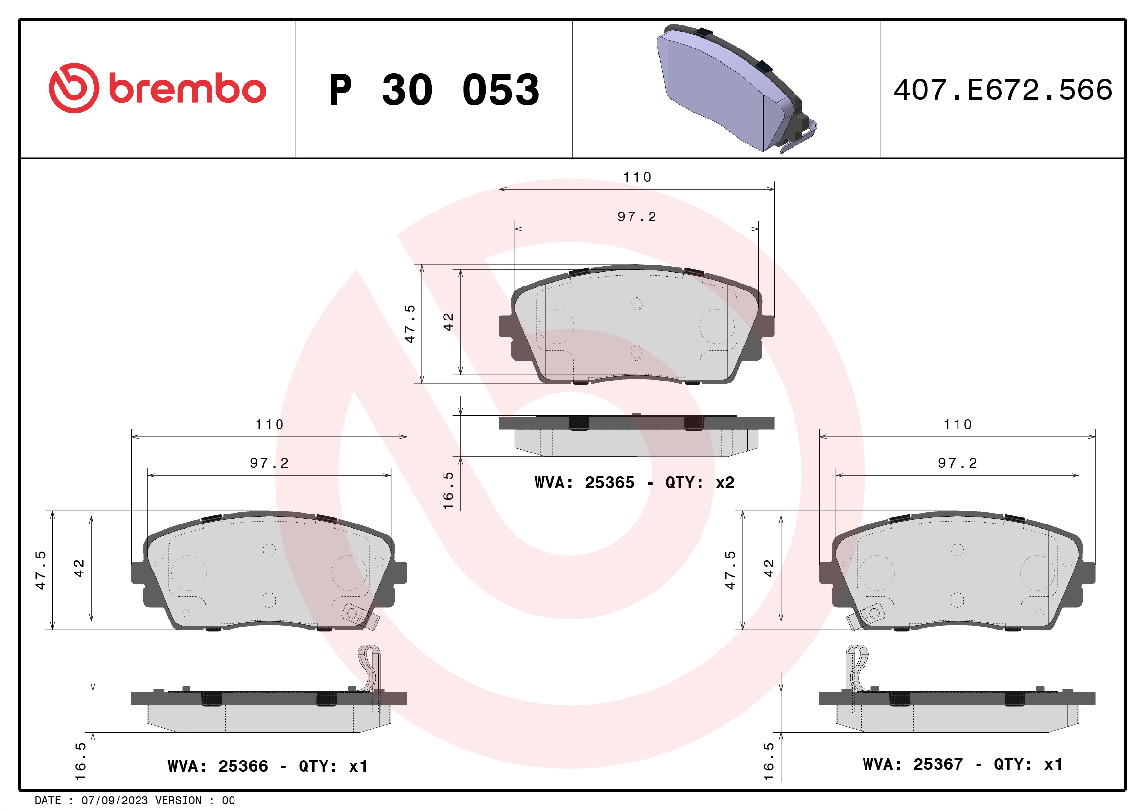 Jogo de 4 pastilhas de travão BREMBO ref. P 30 053