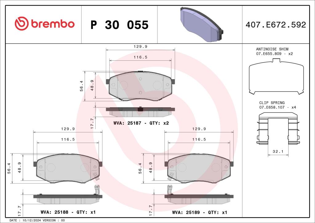 Jogo de 4 pastilhas de travão BREMBO ref. P 30 055