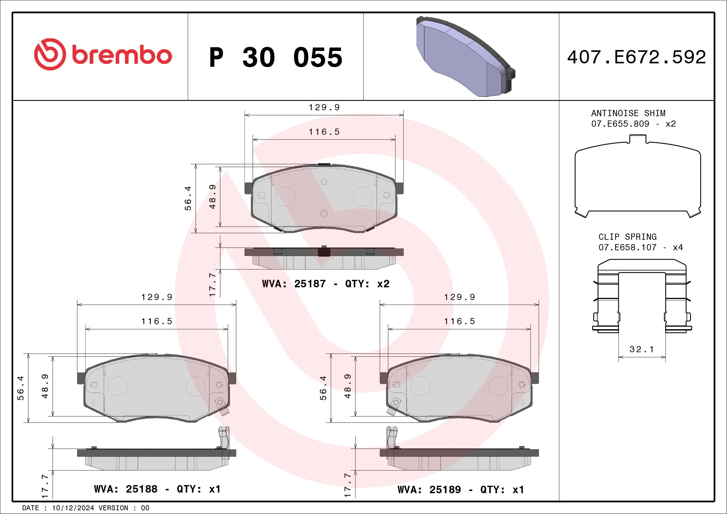 Jogo de 4 pastilhas de travão BREMBO ref. P 30 055