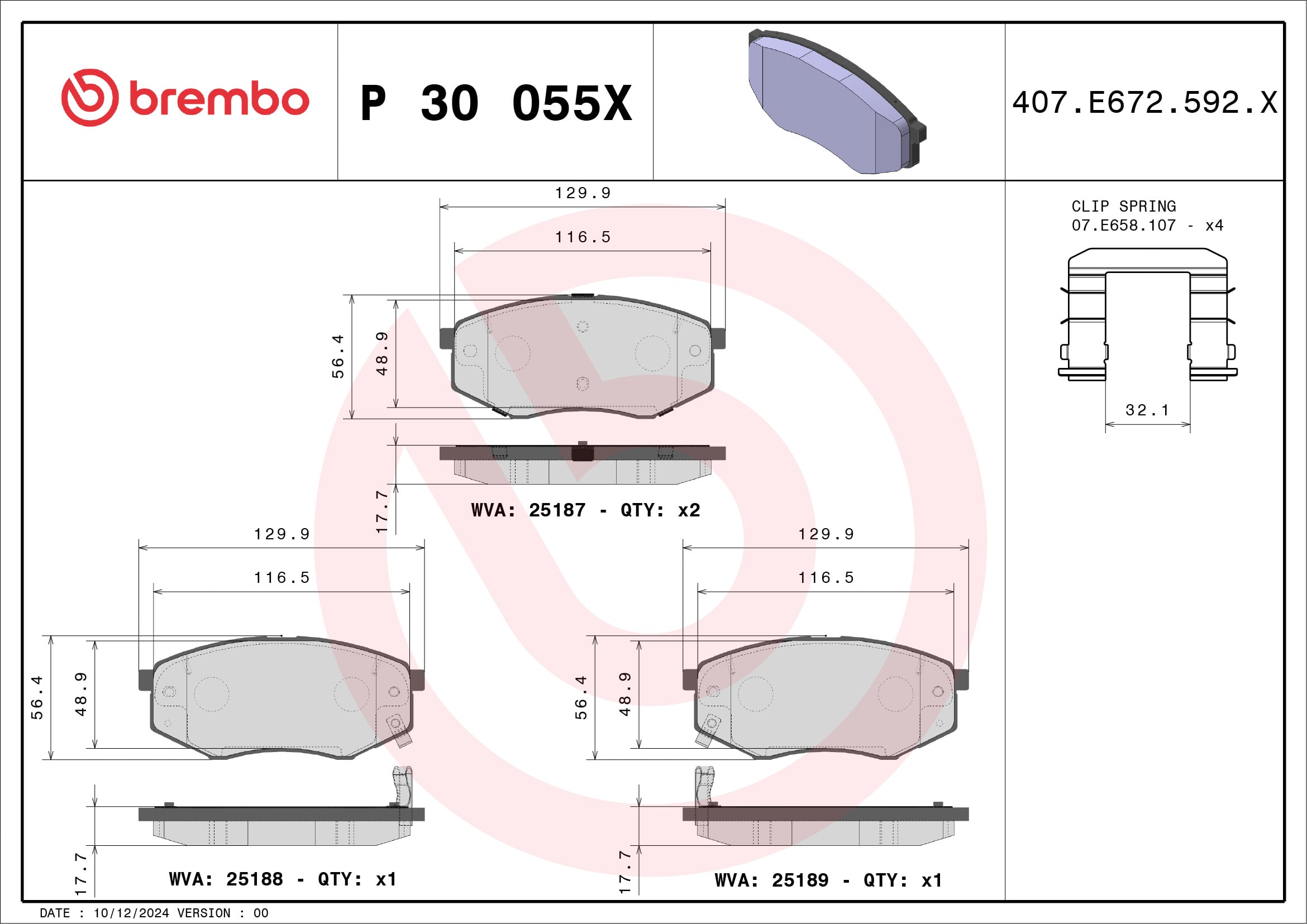 Jogo de 4 pastilhas de travão BREMBO ref. P 30 055X
