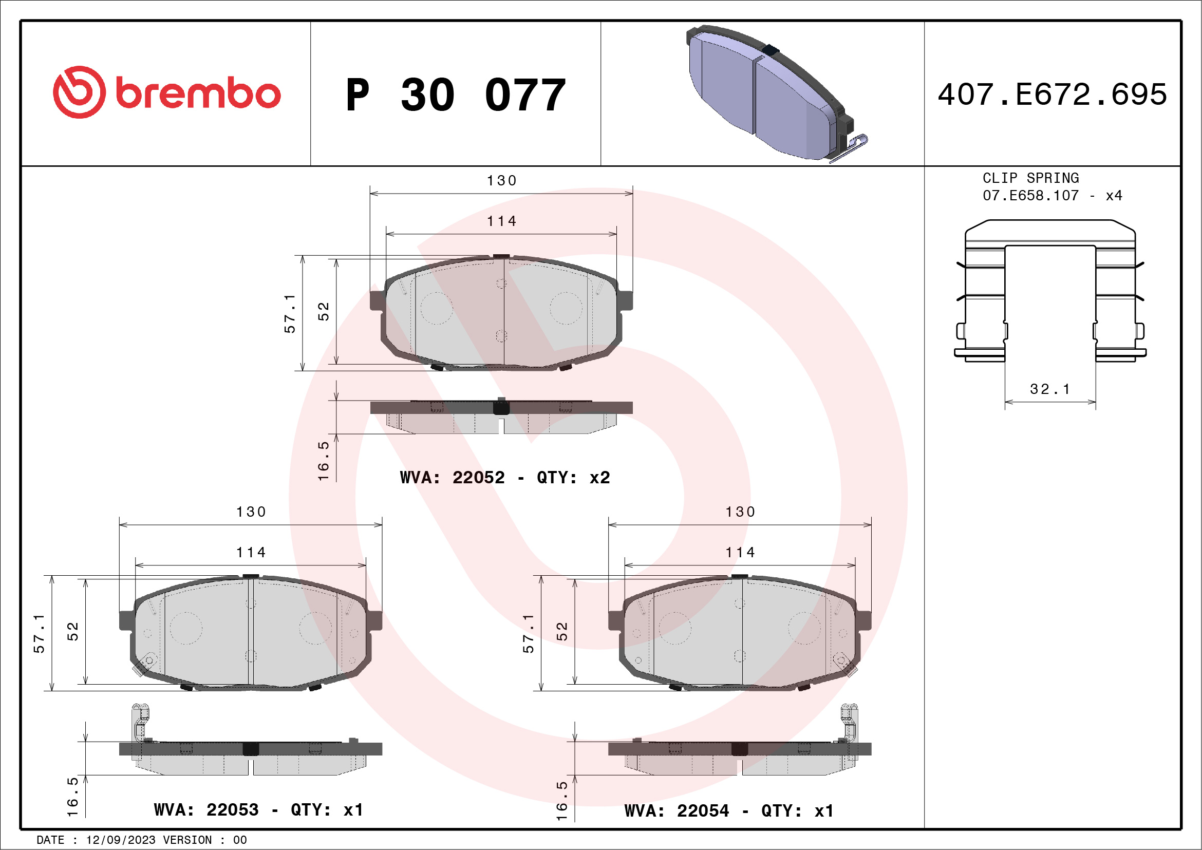 Jeu de 4 plaquettes de frein BREMBO ref. P 30 077