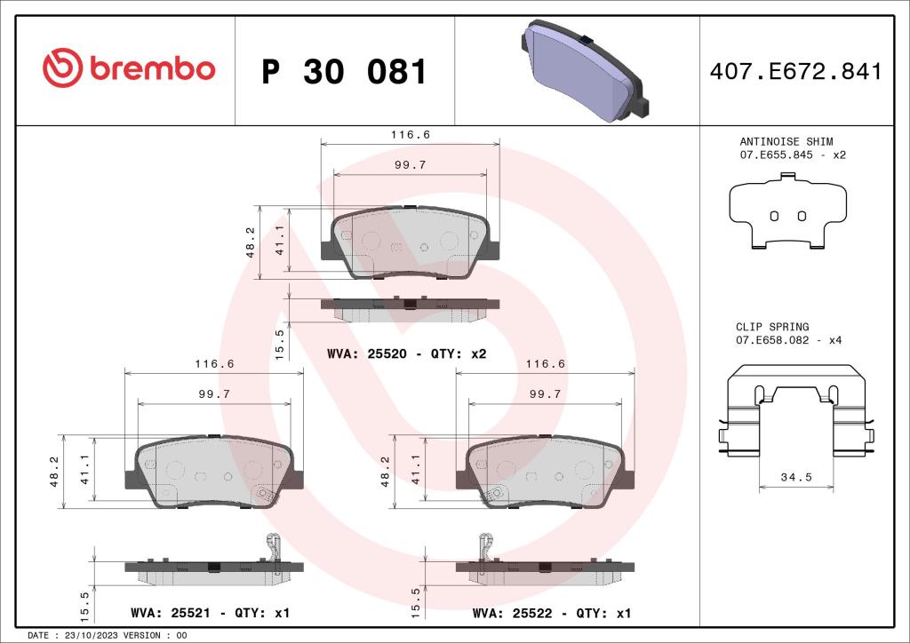 Jogo de 4 pastilhas de travão BREMBO ref. P 30 081