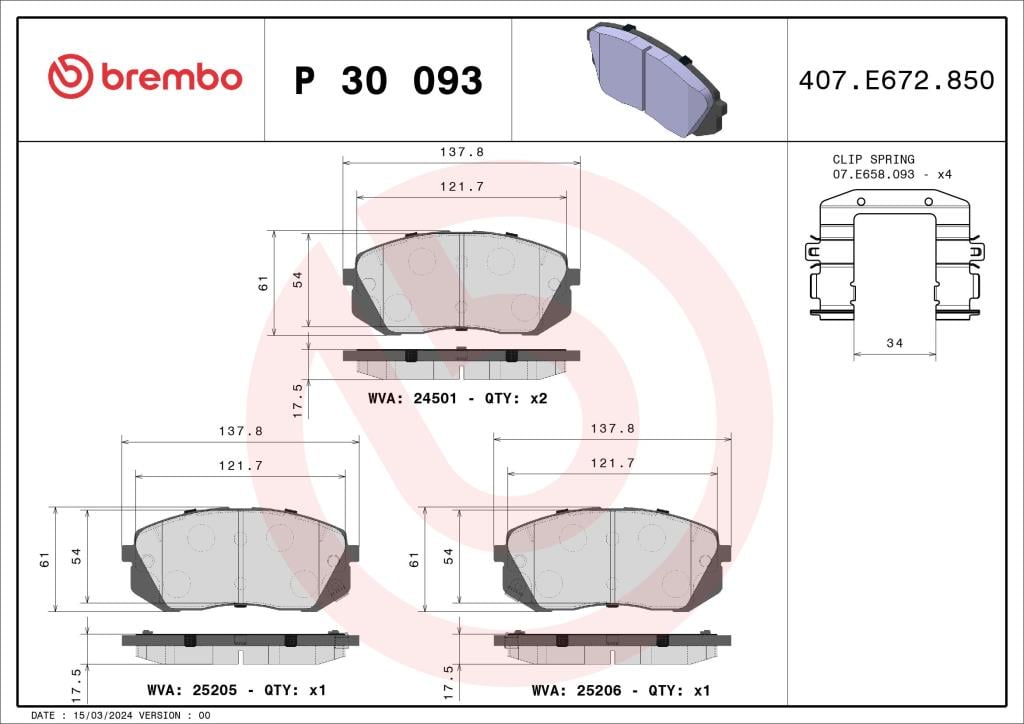 Jogo de 4 pastilhas de travão BREMBO ref. P 30 093