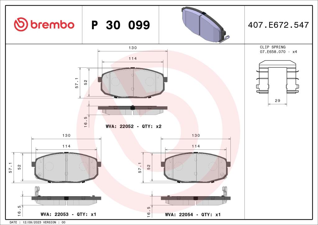 Jeu de 4 plaquettes de frein BREMBO ref. P 30 099