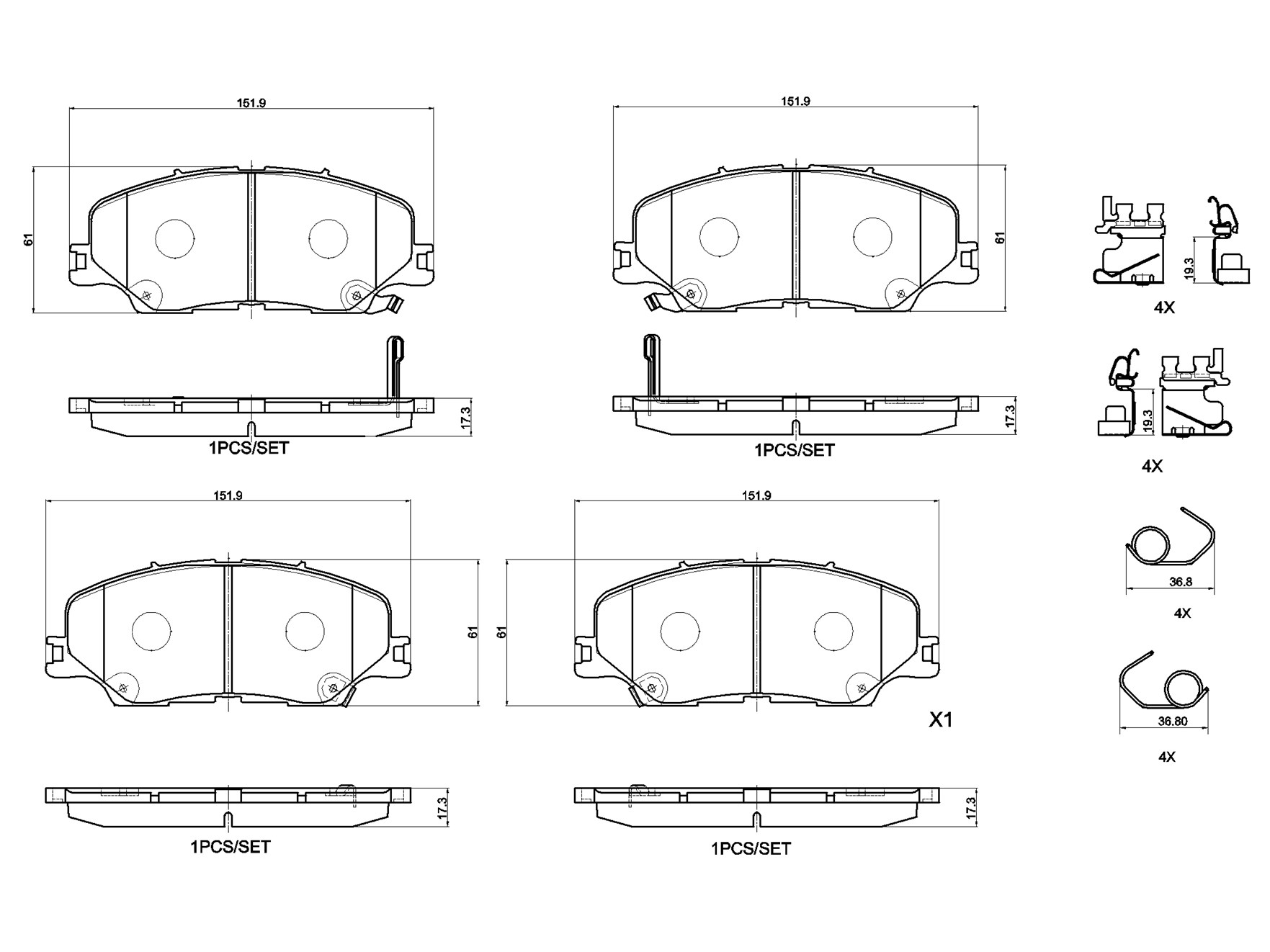 Jeu de 4 plaquettes de frein BREMBO ref. P 34 014