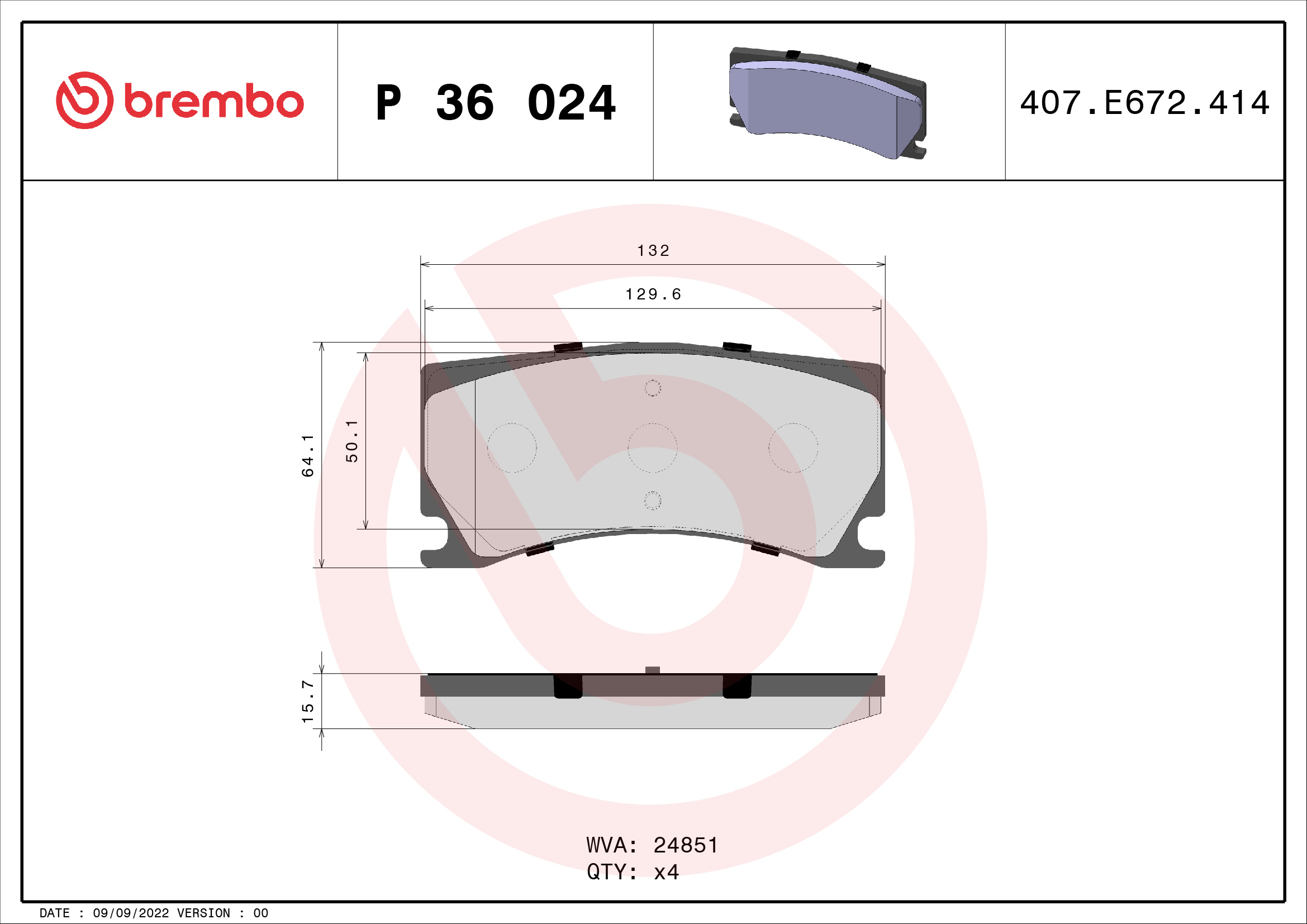 Jeu de 4 plaquettes de frein BREMBO ref. P 36 024