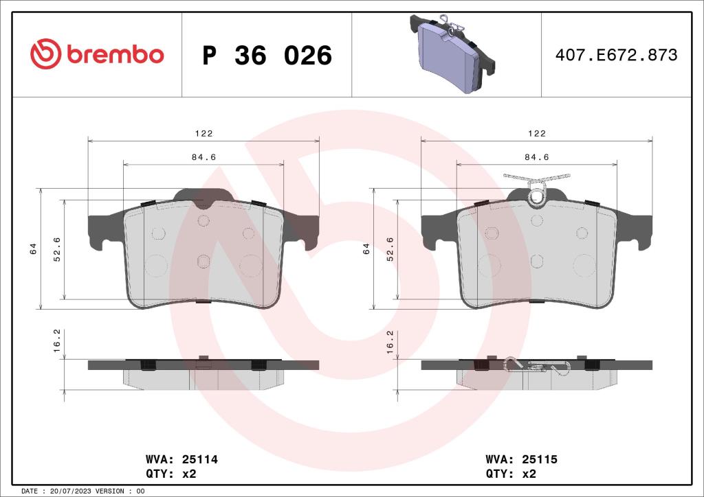 Jogo de 4 pastilhas de travão BREMBO ref. P 36 026