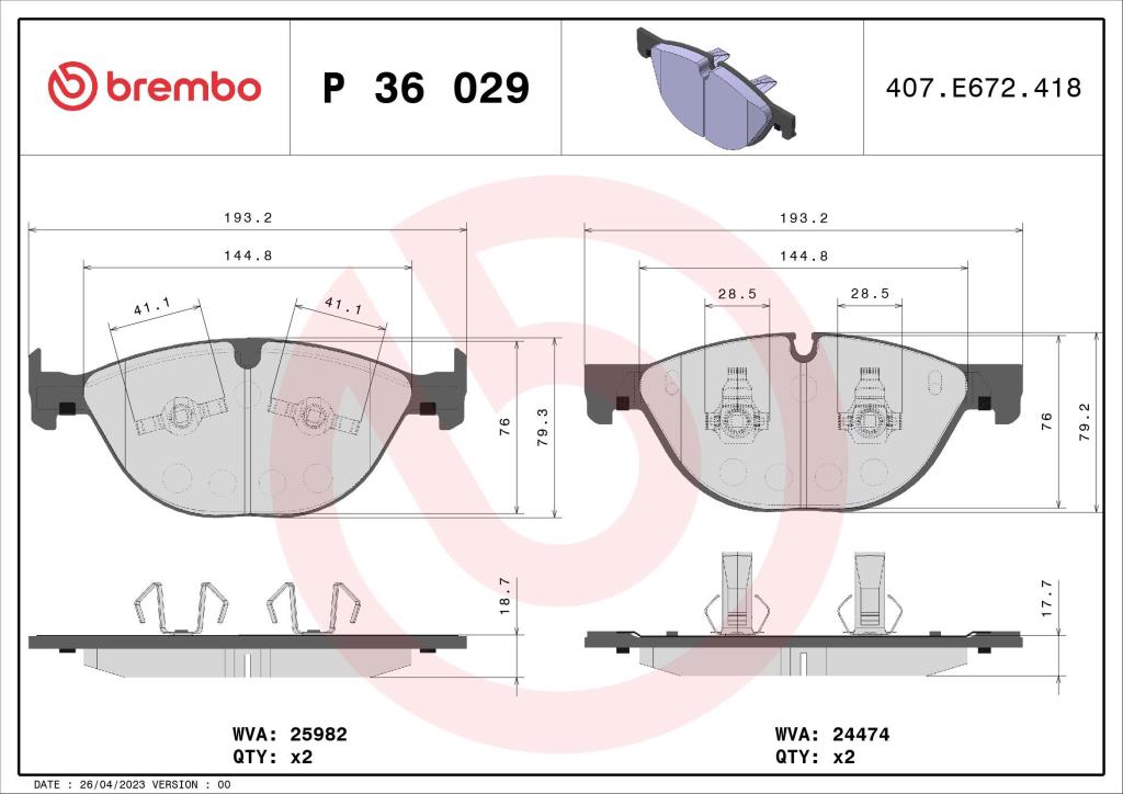Jogo de 4 pastilhas de travão BREMBO ref. P 36 029