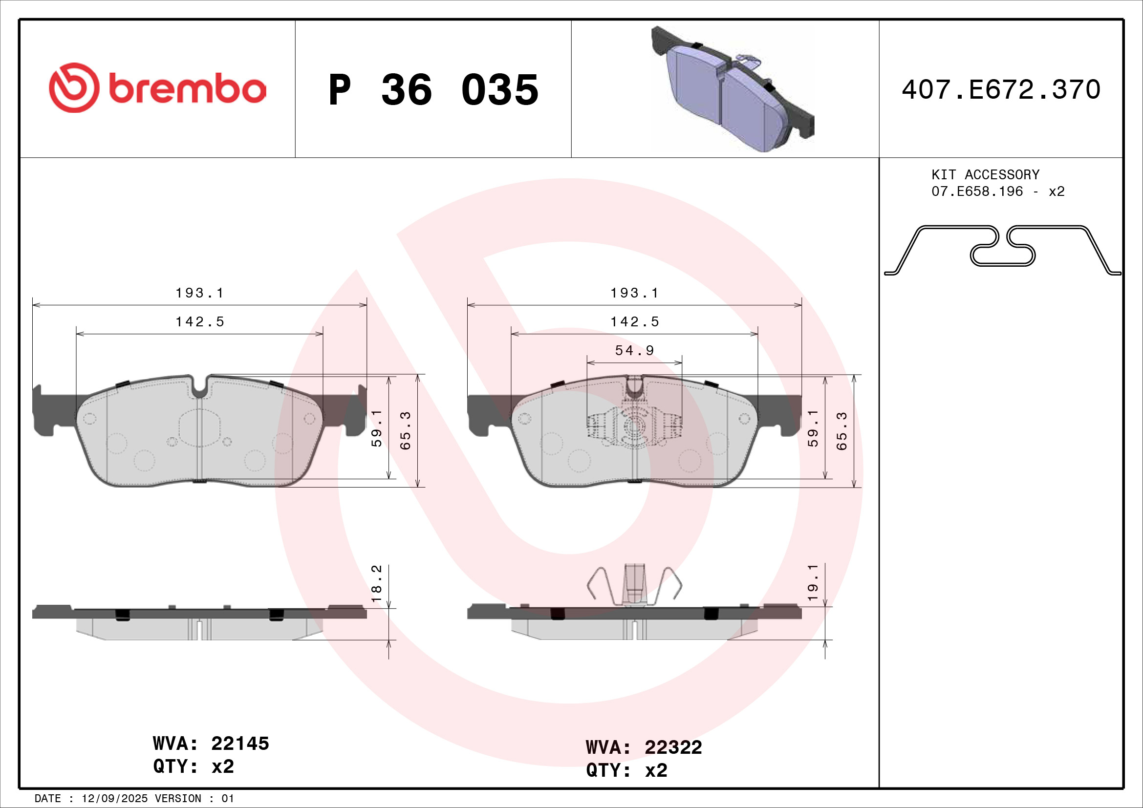 Jeu de 4 plaquettes de frein BREMBO ref. P 36 035