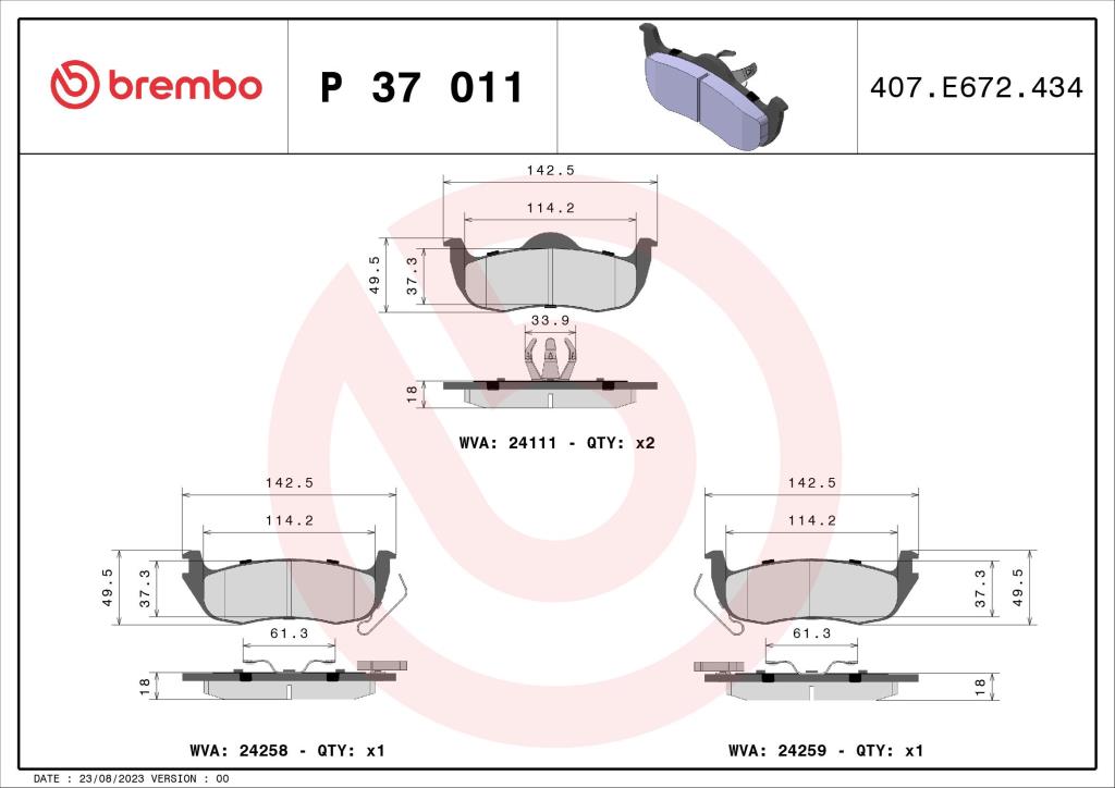 Jogo de 4 pastilhas de travão BREMBO ref. P 37 011