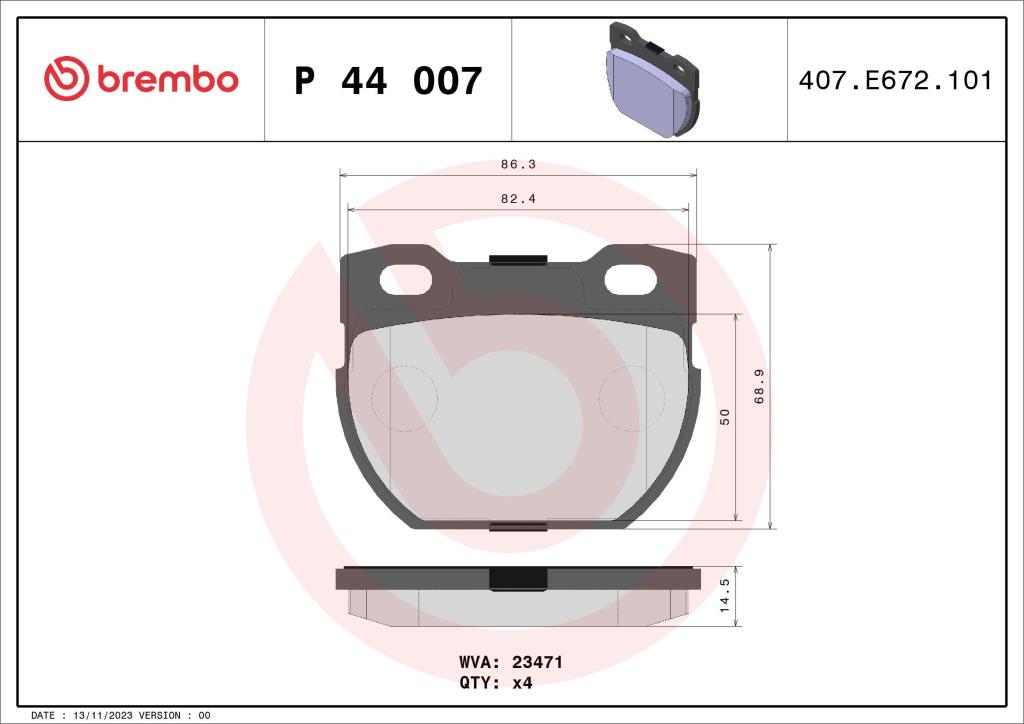 Jogo de 4 pastilhas de travão BREMBO ref. P 44 007