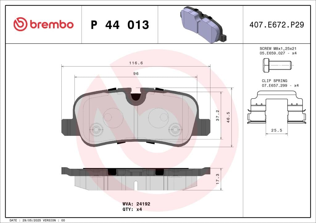 Jogo de 4 pastilhas de travão BREMBO ref. P 44 013