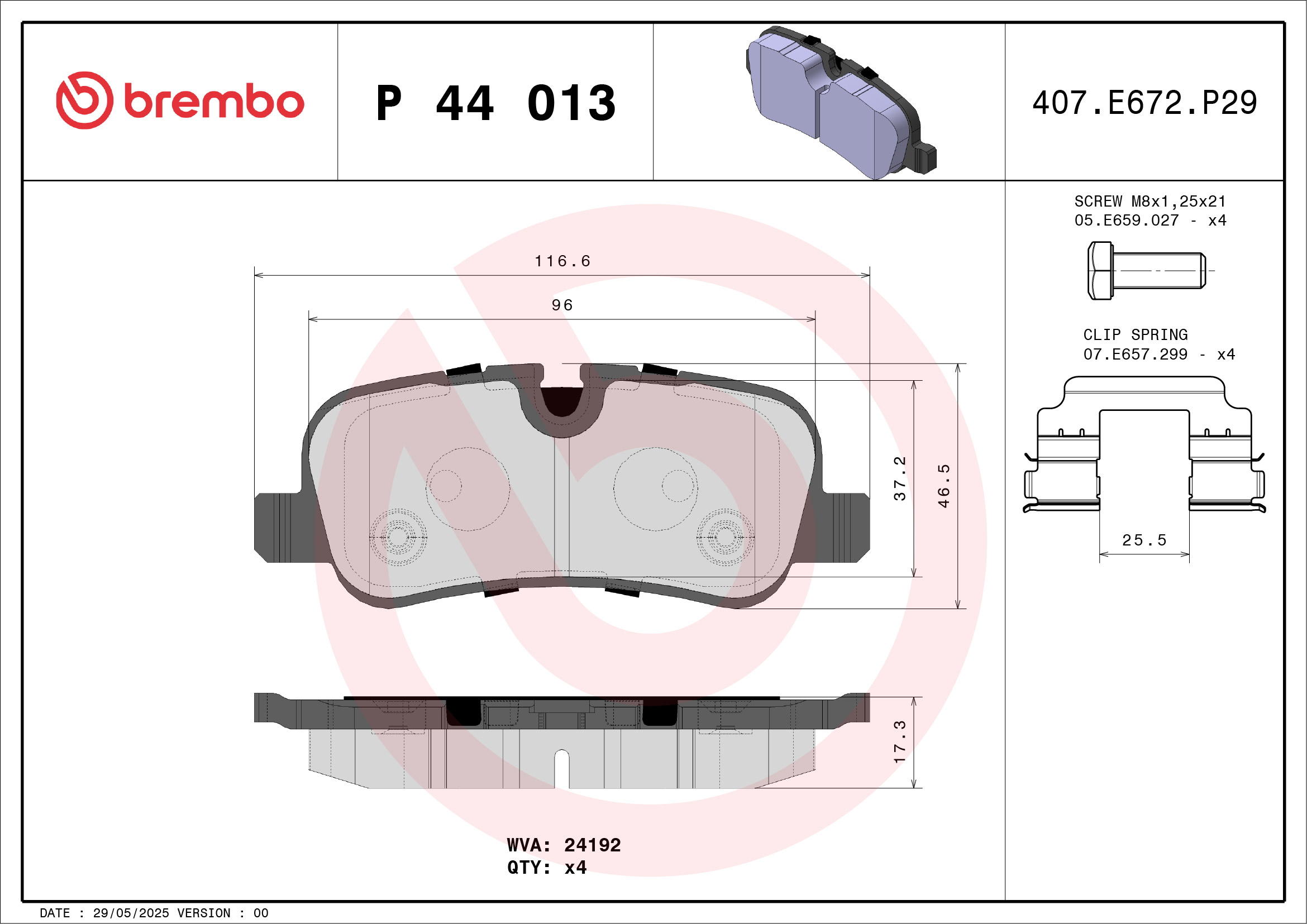 Jogo de 4 pastilhas de travão BREMBO ref. P 44 013