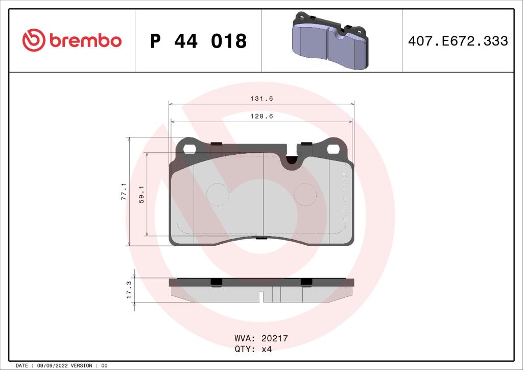 Jeu de 4 plaquettes de frein BREMBO ref. P 44 018