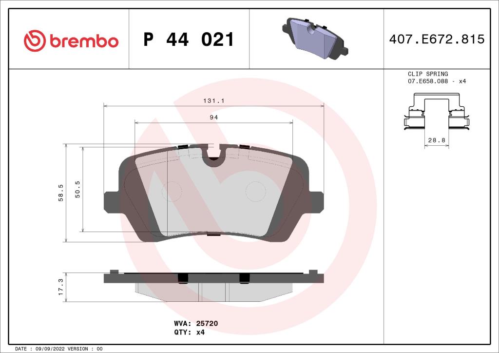 Jeu de 4 plaquettes de frein BREMBO ref. P 44 021