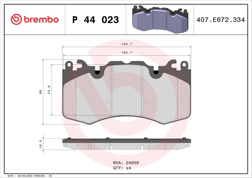 Jogo de 4 pastilhas de travão BREMBO ref. P 44 023