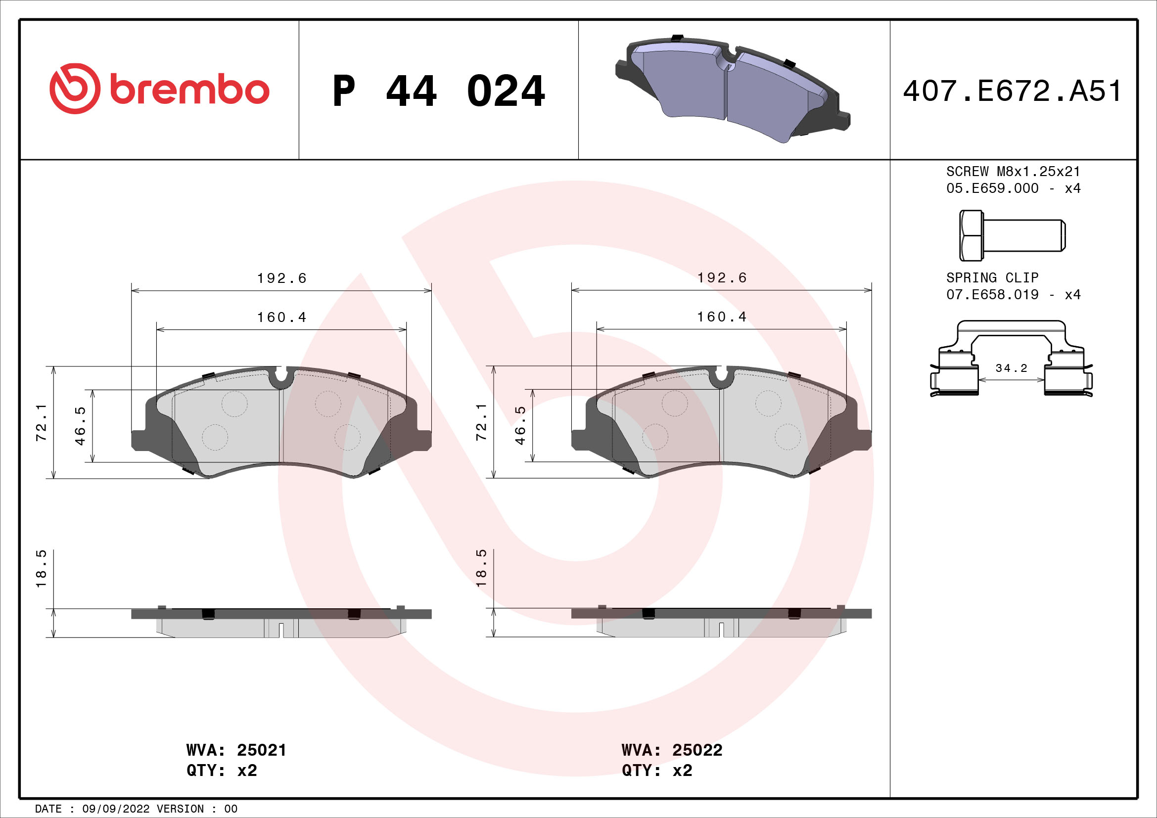 Jeu de 4 plaquettes de frein BREMBO ref. P 44 024