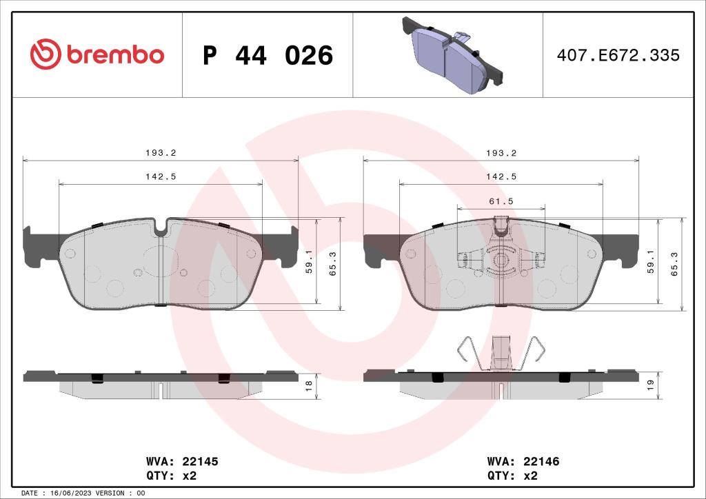 Jeu de 4 plaquettes de frein BREMBO ref. P 44 026