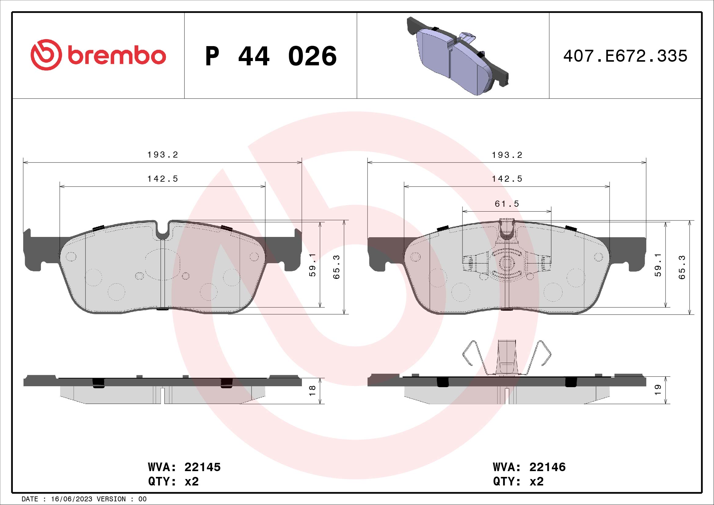 Jeu de 4 plaquettes de frein BREMBO ref. P 44 026