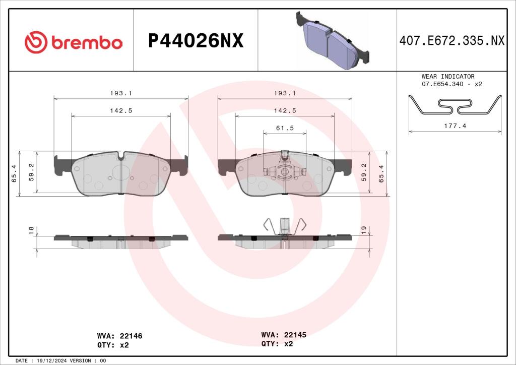 Jogo de 4 pastilhas de travão BREMBO ref. P44026NX