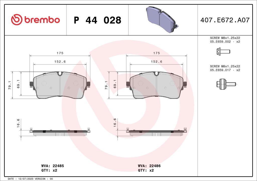 Jogo de 4 pastilhas de travão BREMBO ref. P 44 028