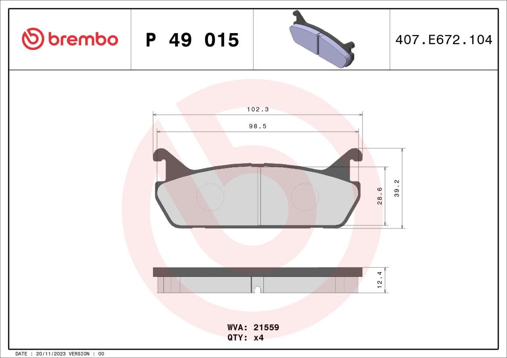 Jogo de 4 pastilhas de travão BREMBO ref. P 49 015