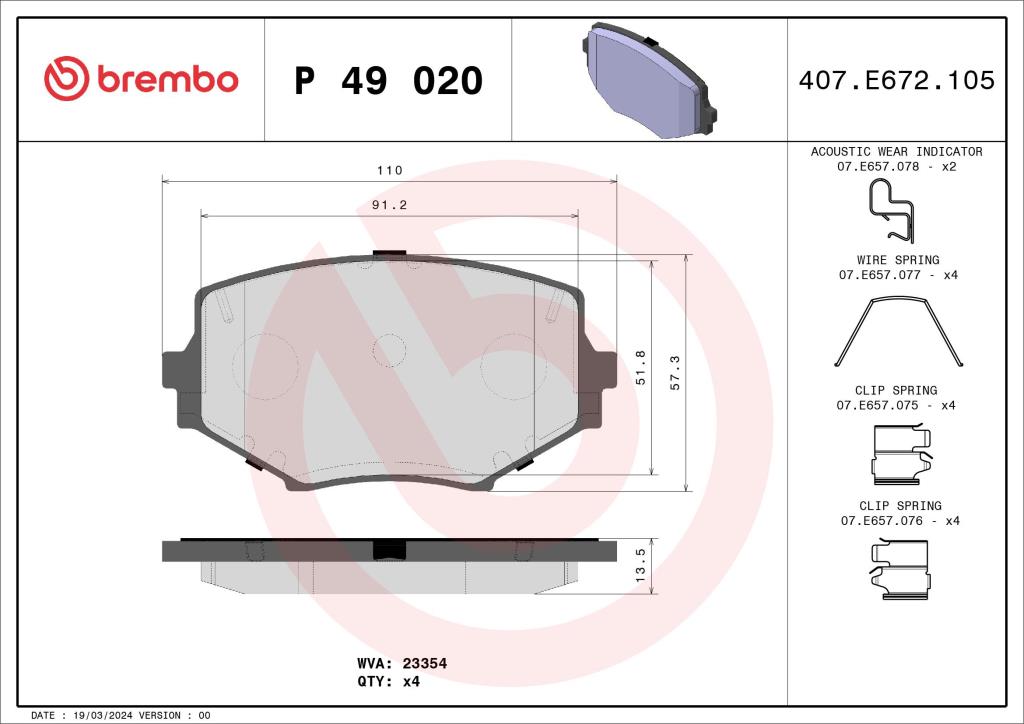 Jogo de 4 pastilhas de travão BREMBO ref. P 49 020