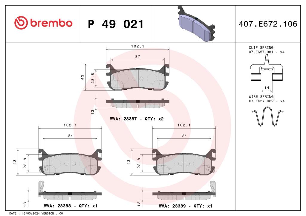 Jogo de 4 pastilhas de travão BREMBO ref. P 49 021