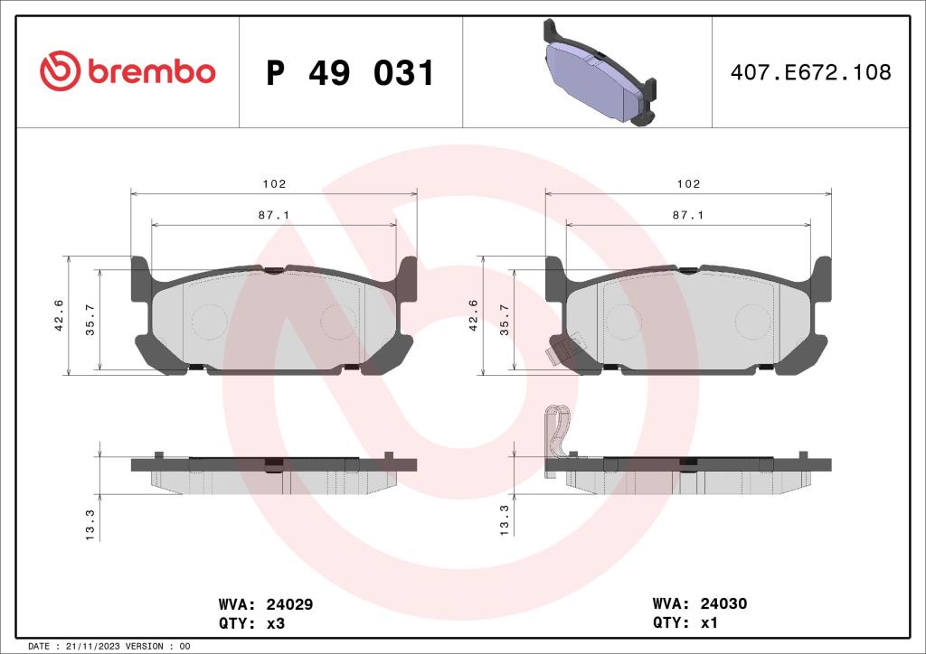 Jogo de 4 pastilhas de travão BREMBO ref. P 49 031