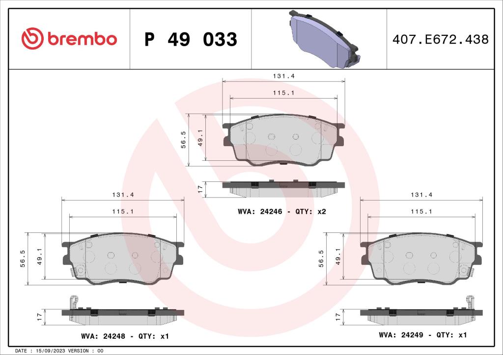 Jeu de 4 plaquettes de frein BREMBO ref. P 49 033