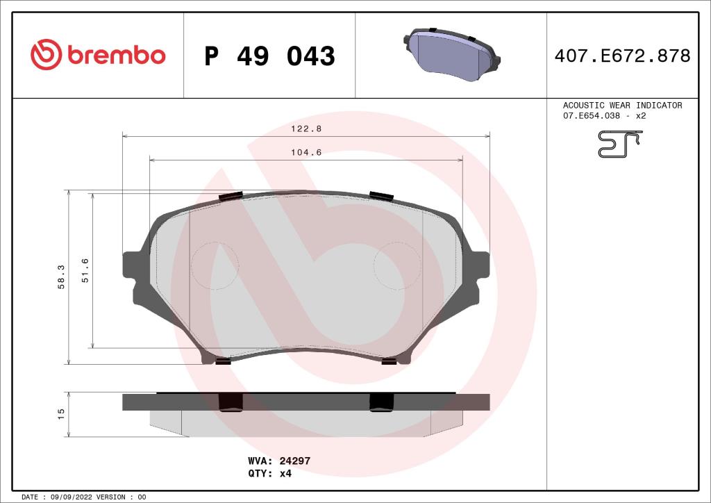 Brembo P 59 043 Brake Pad Set, Disc Brake - (4-Piece