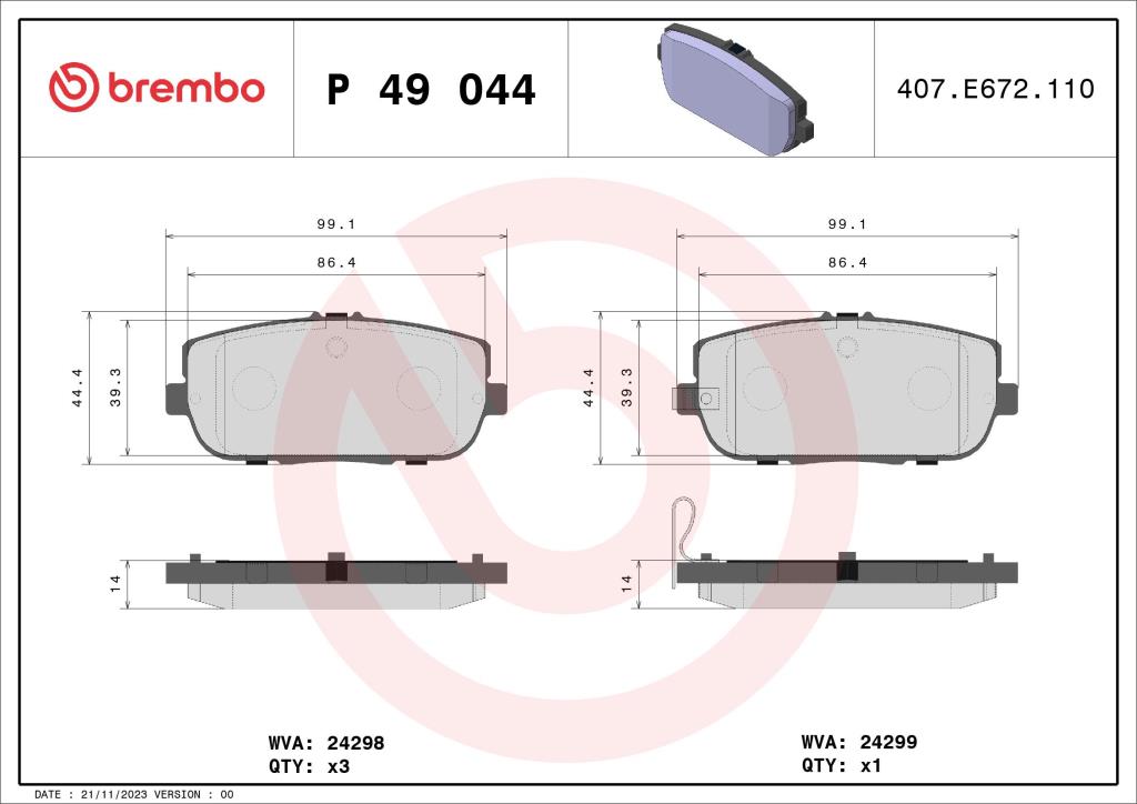 Jeu de 4 plaquettes de frein BREMBO ref. P 49 044
