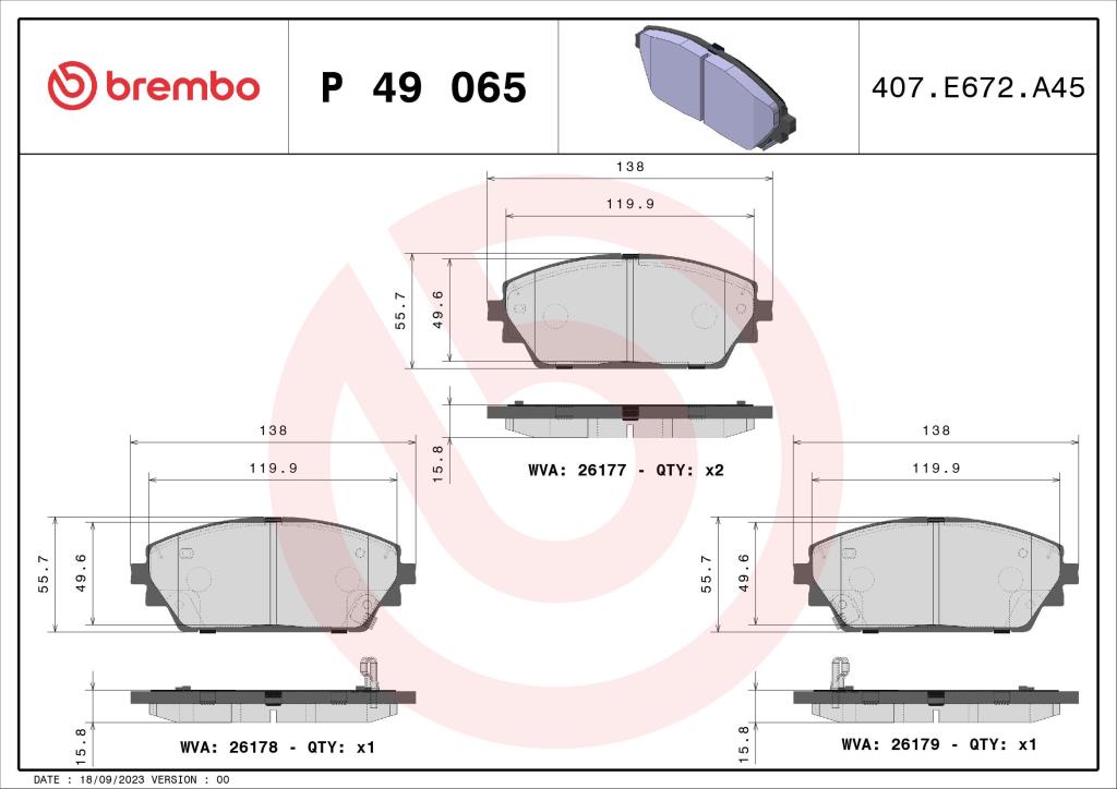 Jogo de 4 pastilhas de travão BREMBO ref. P 49 065