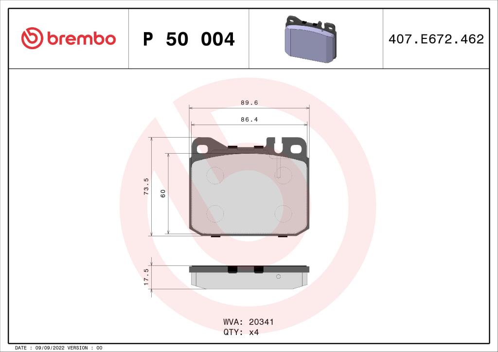 Jogo de 4 pastilhas de travão BREMBO ref. P 50 004
