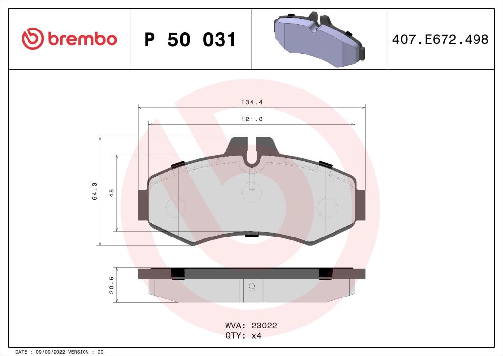 Jogo de 4 pastilhas de travão BREMBO ref. P 50 031