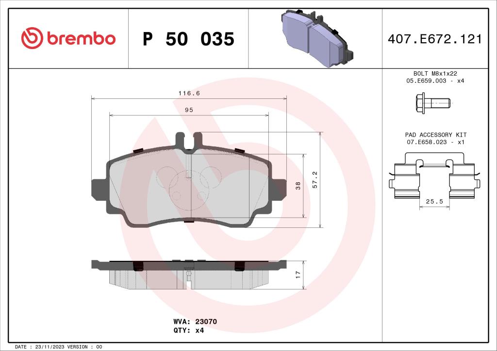 Jogo de 4 pastilhas de travão BREMBO ref. P 50 035