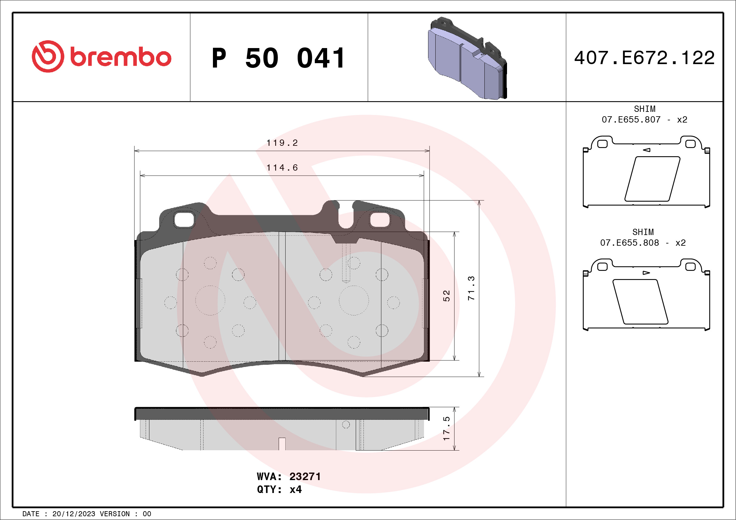 Jogo de 4 pastilhas de travão BREMBO ref. P 50 041