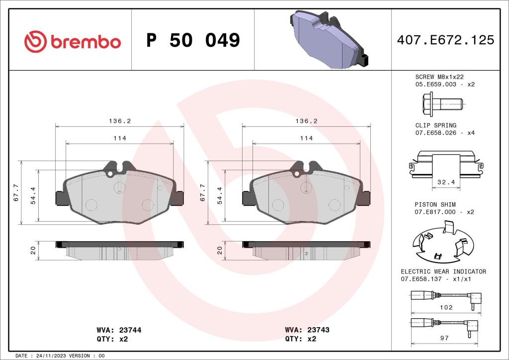 Jogo de 4 pastilhas de travão BREMBO ref. P 50 049