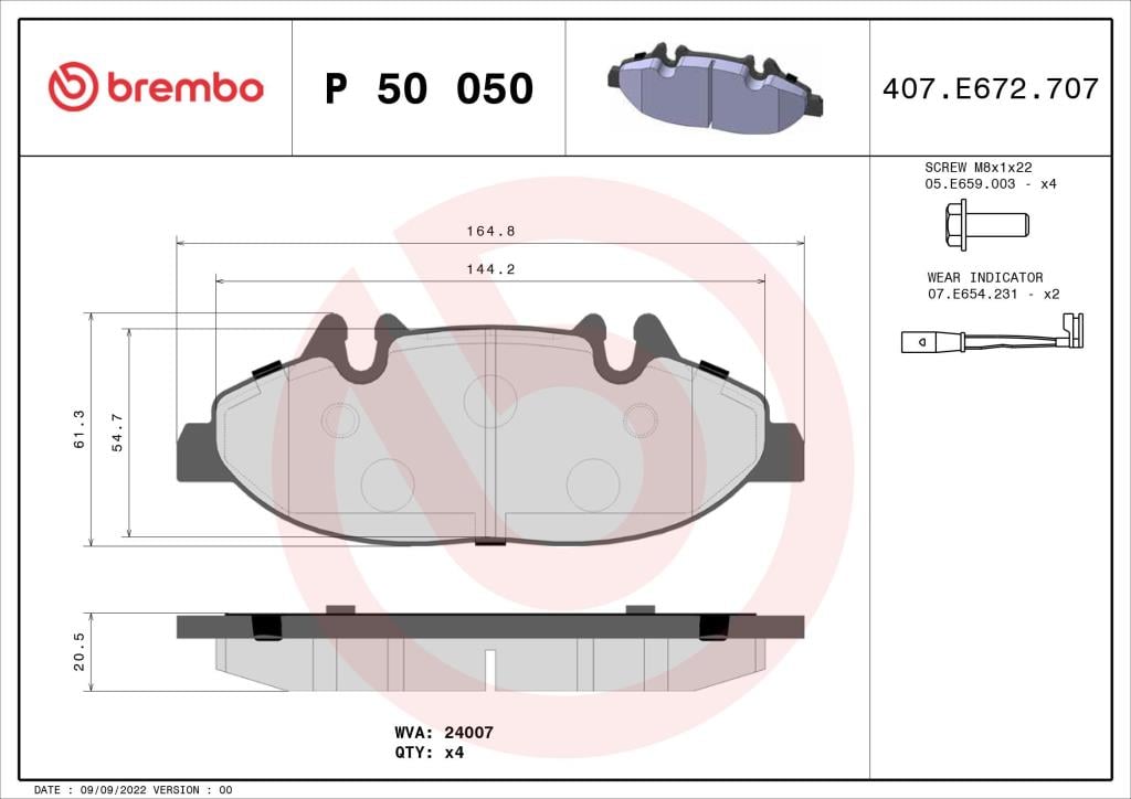 Jogo de 4 pastilhas de travão BREMBO ref. P 50 050